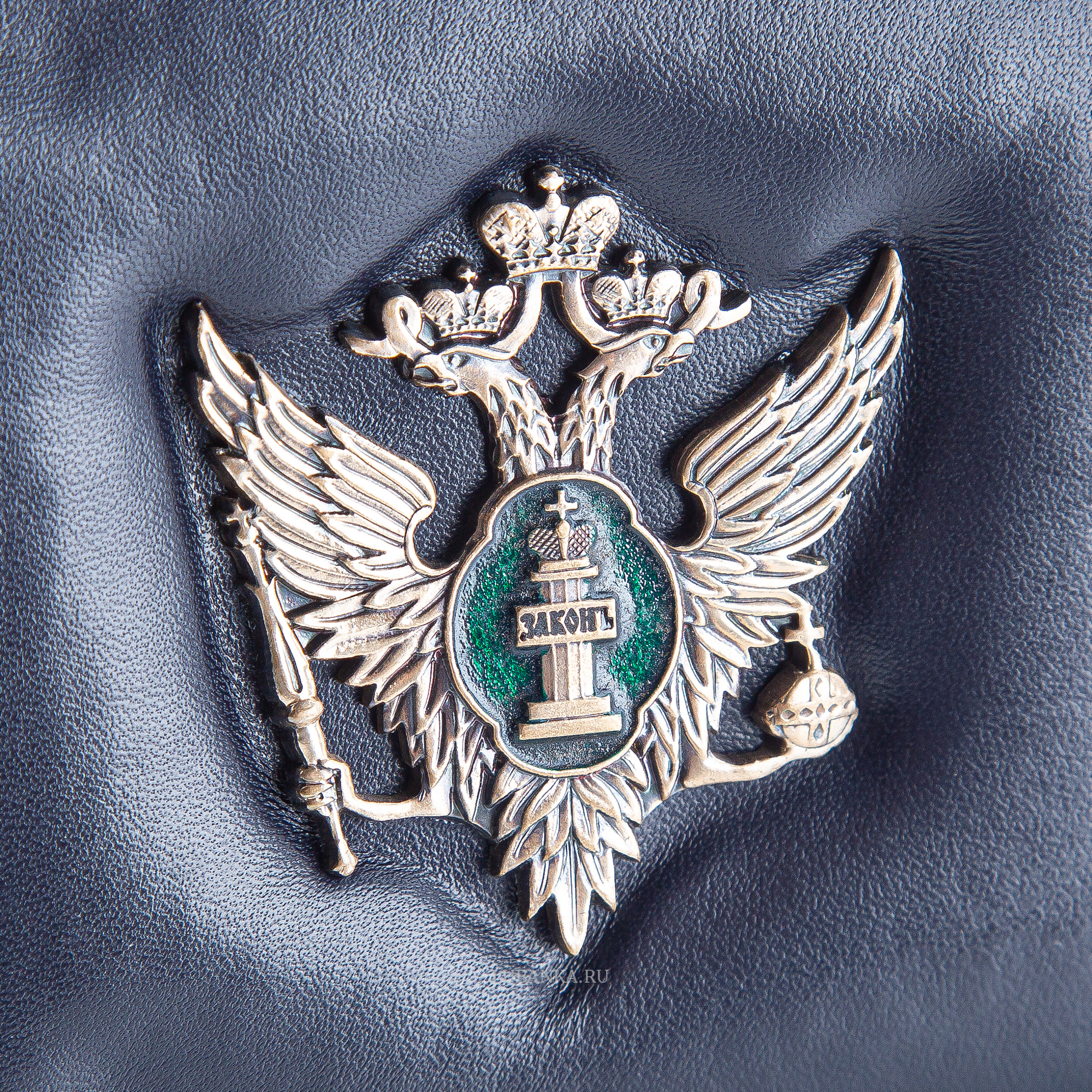 Обложка для удостоверения Министерство Юстиции с жетоном узкая пухлая тёмно синяя